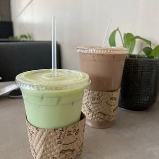 Matcha latte and Mexicano latte