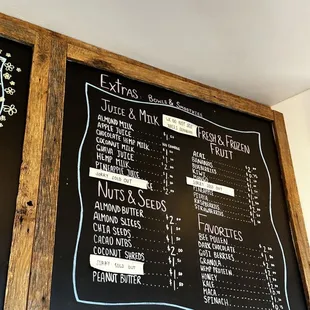 a menu on a blackboard