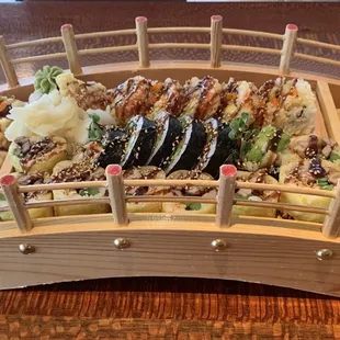outside, sushi and sashimi
