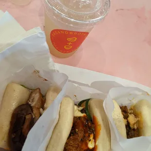 3 buns and leeche tea