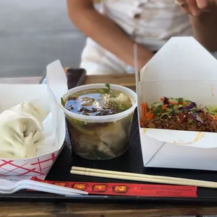 Pork buns, winton soup, Zha jiang Mian noodles