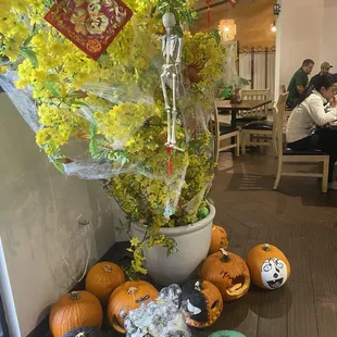 I love this! Employee decorated pumpkins and candy for the kids