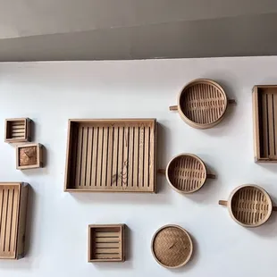 a display of bamboo baskets