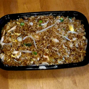 Chicken Fried Rice from BAO Chinese Restaurant. It had a lot of chicken but you don&apos;t see it until you start to dish it out