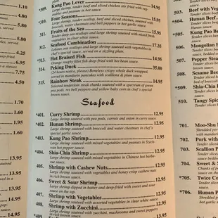 the menu of a restaurant