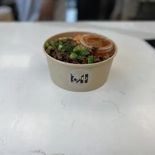 a bowl of food on a table