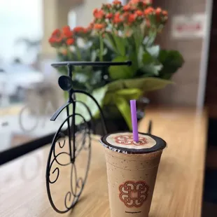 a bicycle and a cup of coffee