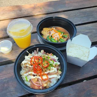 Chicken Adobo and Pork Belly rice dish