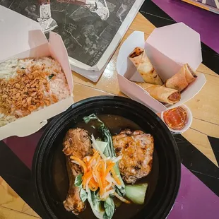 chicken adobo + garlic rice + lumpia