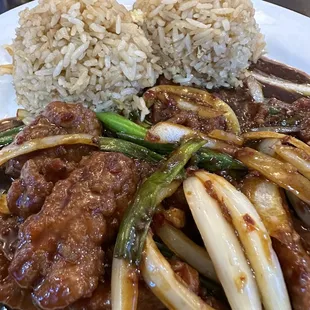 Mongolian beef lunch special with fried rice