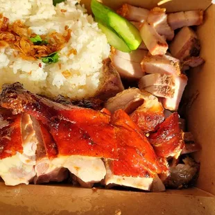 Roasted pork belly with rice and I added a side of duck  it was so good