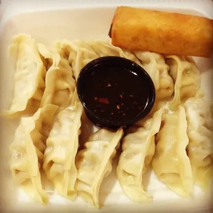 Chicken &amp; Pork Steamed Dumplings with Egg Roll