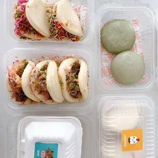 Korean Chicken Bao, Braised Beef Bao, Matcha Bao