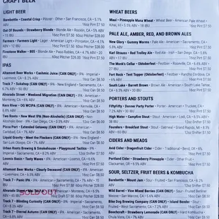 Beer menu Oct 2022