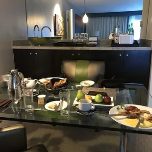 Breakfast delivered and laid out on the table