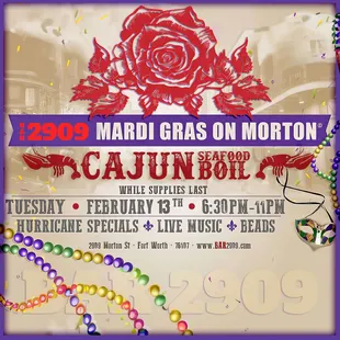 Join us for our annual Mardi Gras on Morton Fat Tuesday Cajun Seafood Boil &amp; Mardi Gras Celebration!