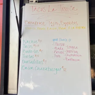 a menu for tacos la mayor