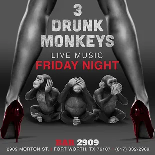 LIVE MUSIC FRIDAY JUNE 30TH AT 7PM &quot; 3 DRUNK MONKEYS&quot; https://www.facebook.com/events/2119979554929549/
