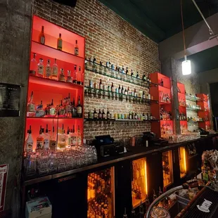 bottles of alcohol on the shelves