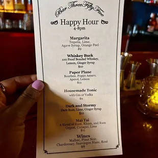Happy hour menu