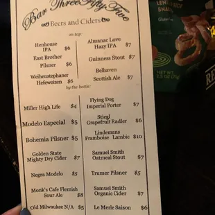 Happy hour menu