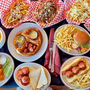 a variety of food items on a table