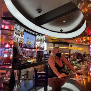 Sitting at the bar with drinks