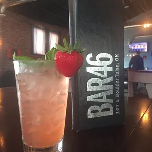 Jeremy makes the best cocktails in Tulsa. This is his strawberry basil ......... Amazing