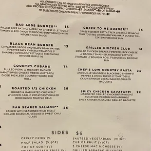 Menu (restaurant is inside Hilton Garden Inn)