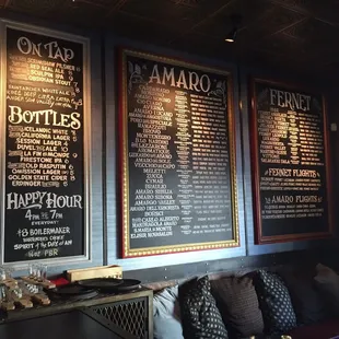 The beer and Amaro lists
