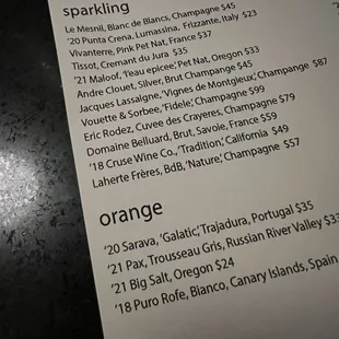 Bottle list
