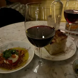 Styled mozzarella &amp; sesame focaccia with a full-bodied, warming red to pair