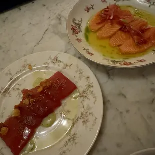 Bluefin tuna &amp; king salmon crudos