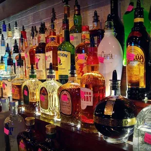 a row of liquor bottles