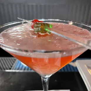 a drink in a martini glass