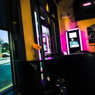 a view of a street through a window