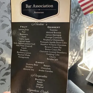 Martini menu