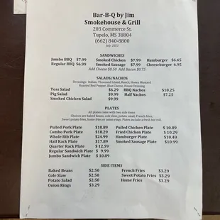 Front of menu