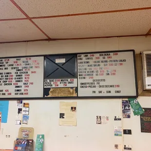 ows menus on the wall