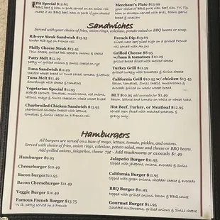 Sandwich's &amp; burgers - menu