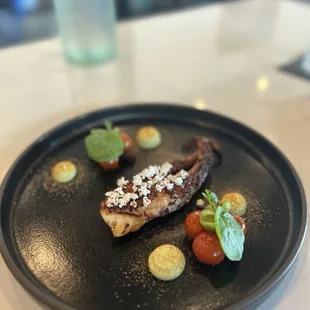 Charred Octopus - confit tomato, guanciale, sorghum - @rayz