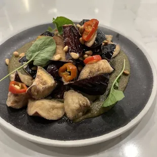 Crispy Eggplant with raisin-caper butter was divine