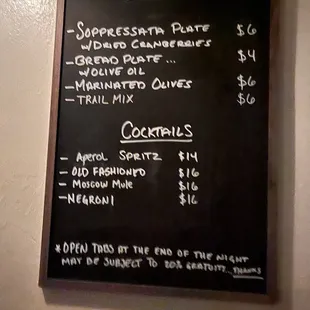 a menu on a blackboard