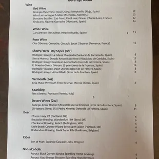the menu for the bar botellon