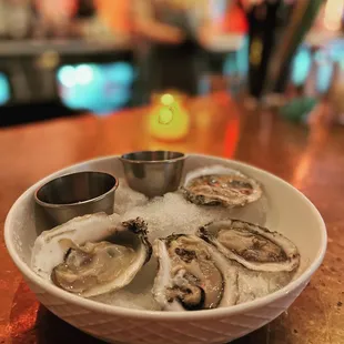 gulf oysters with ponzu mignonette + fresh wasabi cocktail sauce