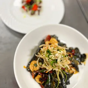 two plates of food on a table