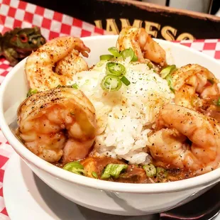 Louisiana Gumbo, pulled chicken, spicy sausage, shrimp w jasmine rice