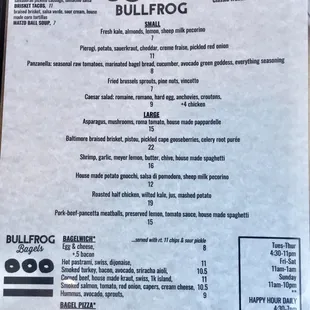 Dinner menu Sept 2019