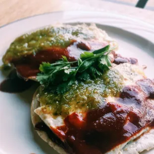 Huevos Rancheros with tomatillo &amp; guajillo salsa for Brunch!