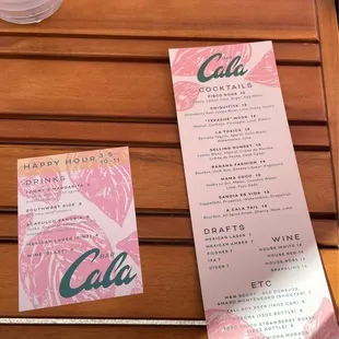 Happy hour and cocktail menu